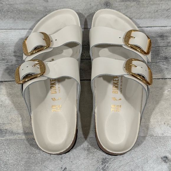 BIRKENSTOCK Arizona Hammered Big Buckle Slide Sandal - Antique White - Sz-7-7.5 - Picture 4 of 9